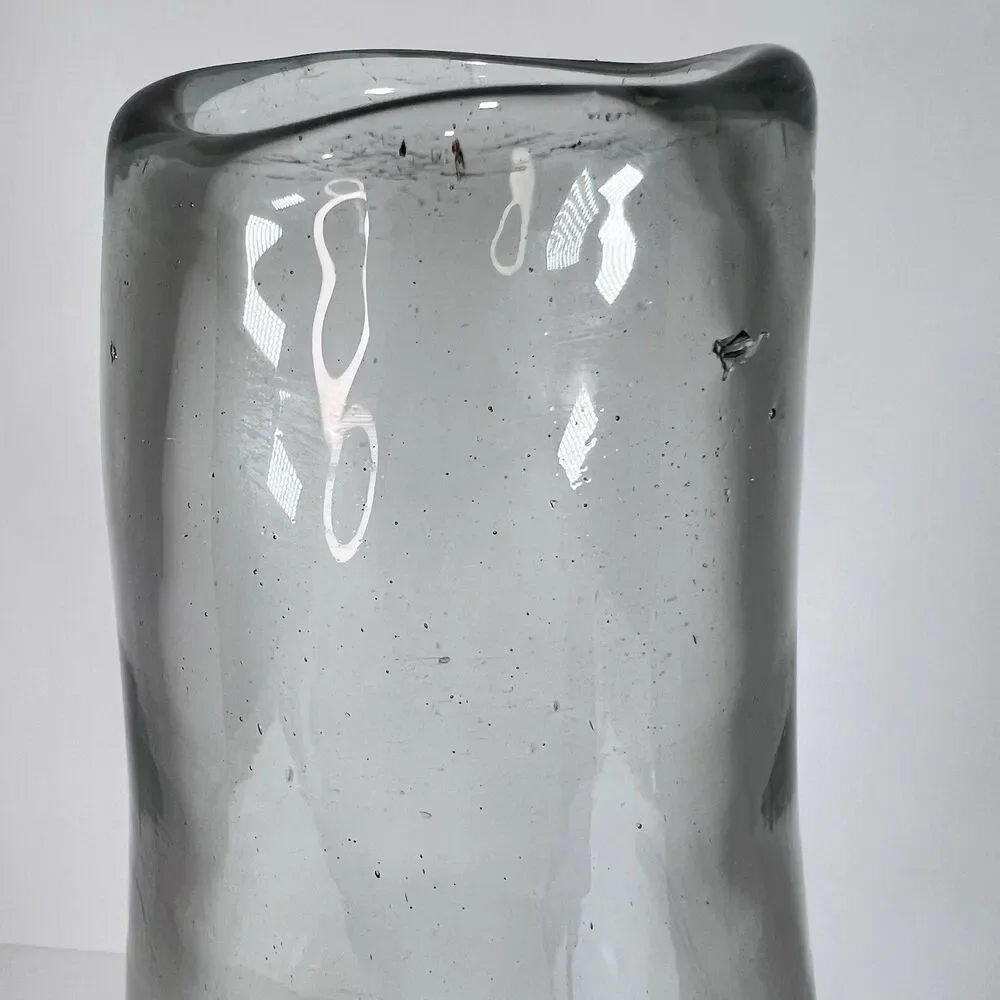 West Elm Modern Clear Smoke Gray Recycled‎ Glass Vase Hand Blown 12 3/4”